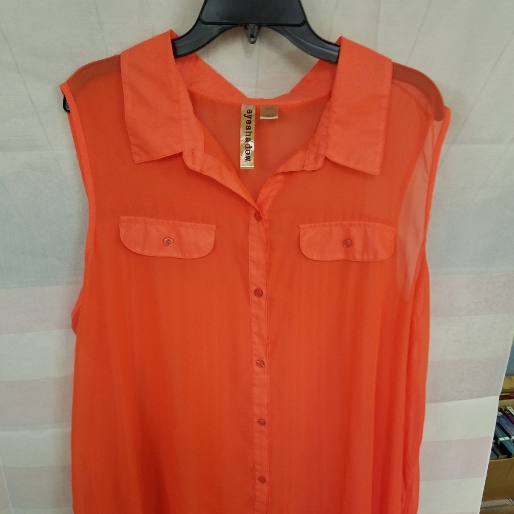 Eyeshadow 1X Tangerine Sleeveless Sheer Button Top